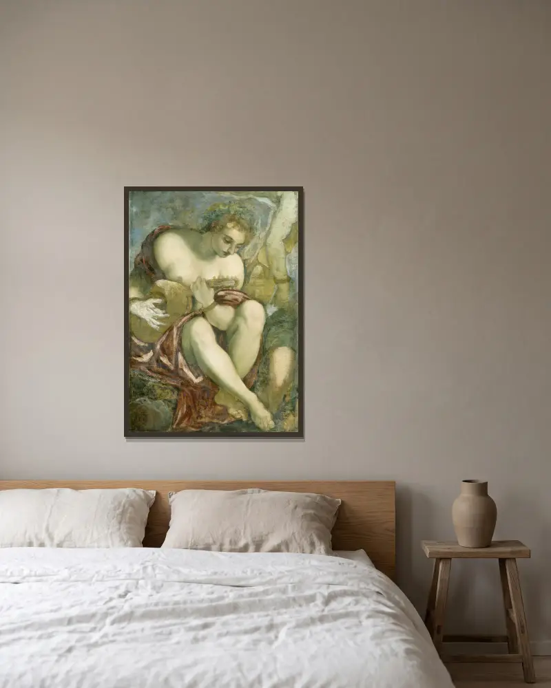 Muse mit Laute von Jacopo Tintoretto gerahmt an einer Wand