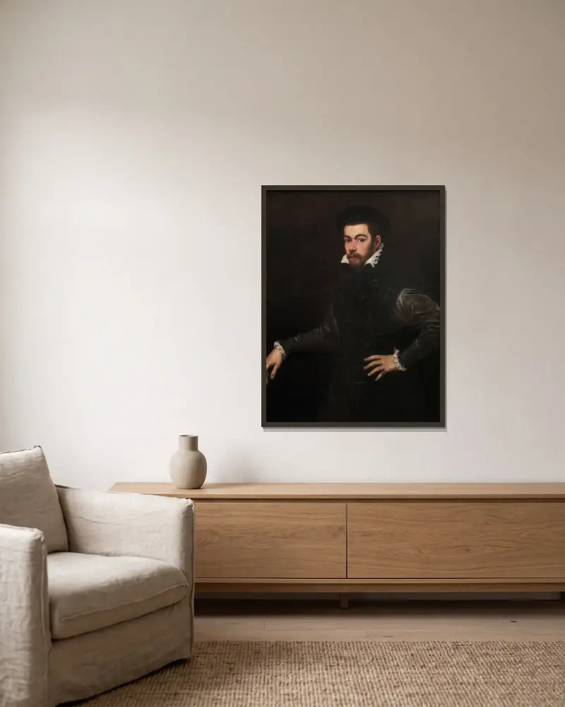 Porträtt av en gentleman av Jacopo Tintoretto inramad på en vägg