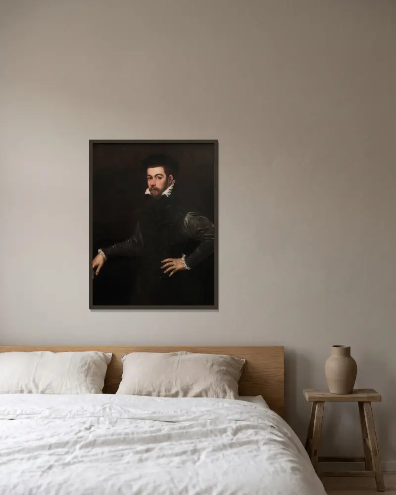 Porträtt av en gentleman av Jacopo Tintoretto inramad på en vägg