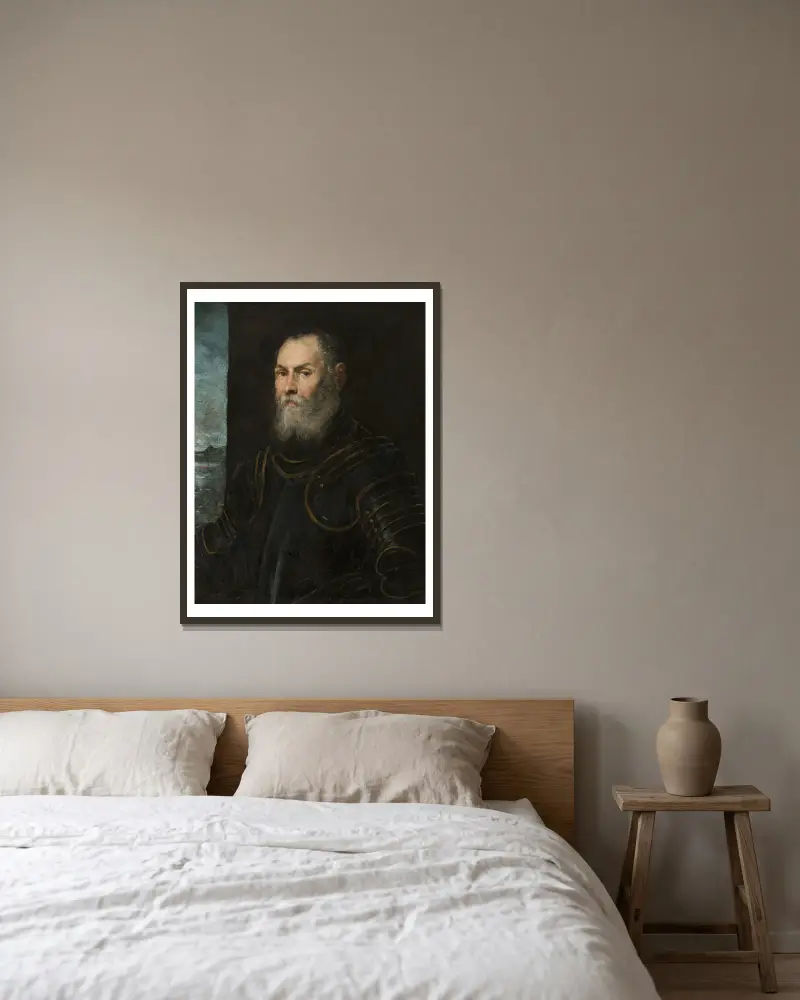 Porträtt av en venetiansk amiral av Jacopo Tintoretto inramad på en vägg
