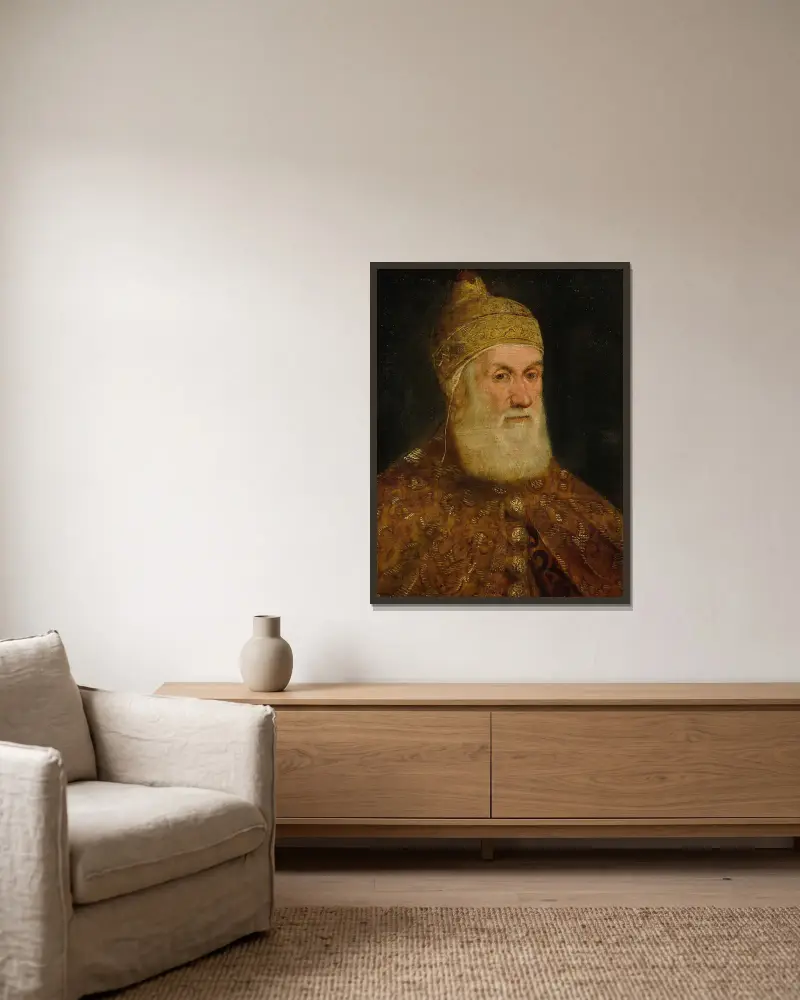 Porträtt av dogen Girolamo Priuli av Jacopo Tintoretto inramad på en vägg
