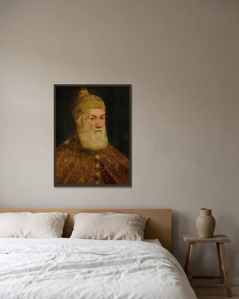 Porträtt av dogen Girolamo Priuli av Jacopo Tintoretto inramad på en vägg