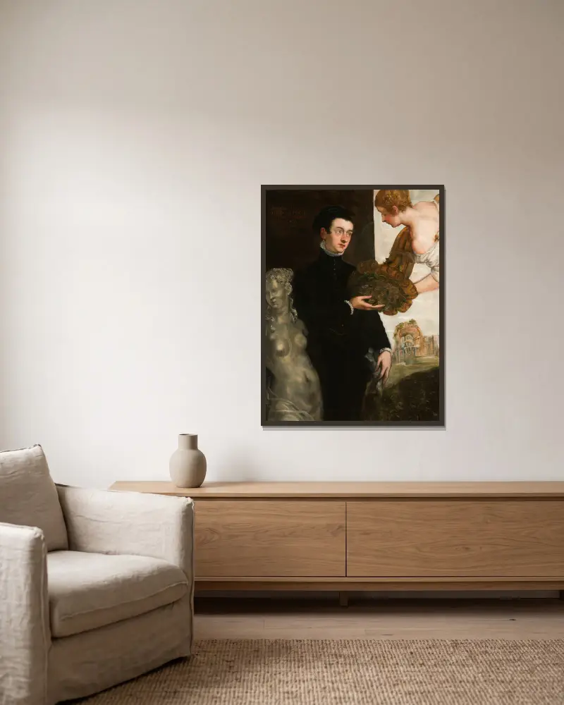 Porträtt av Ottavio Strada av Jacopo Tintoretto inramad på en vägg