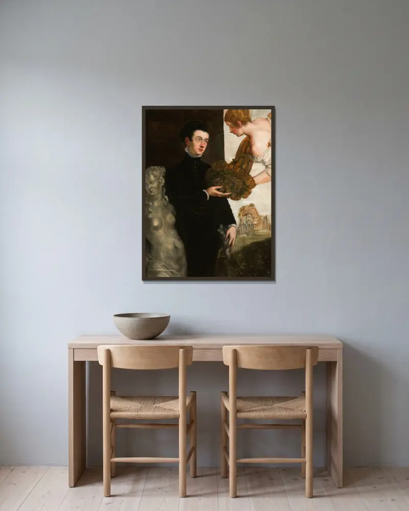 Porträtt av Ottavio Strada av Jacopo Tintoretto inramad på en vägg