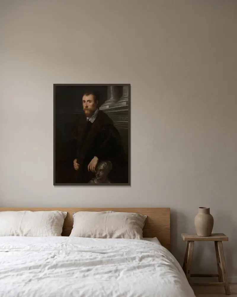 Porträtt av humanisten Giovanni Paolo Cornaro av Jacopo Tintoretto inramad på en vägg