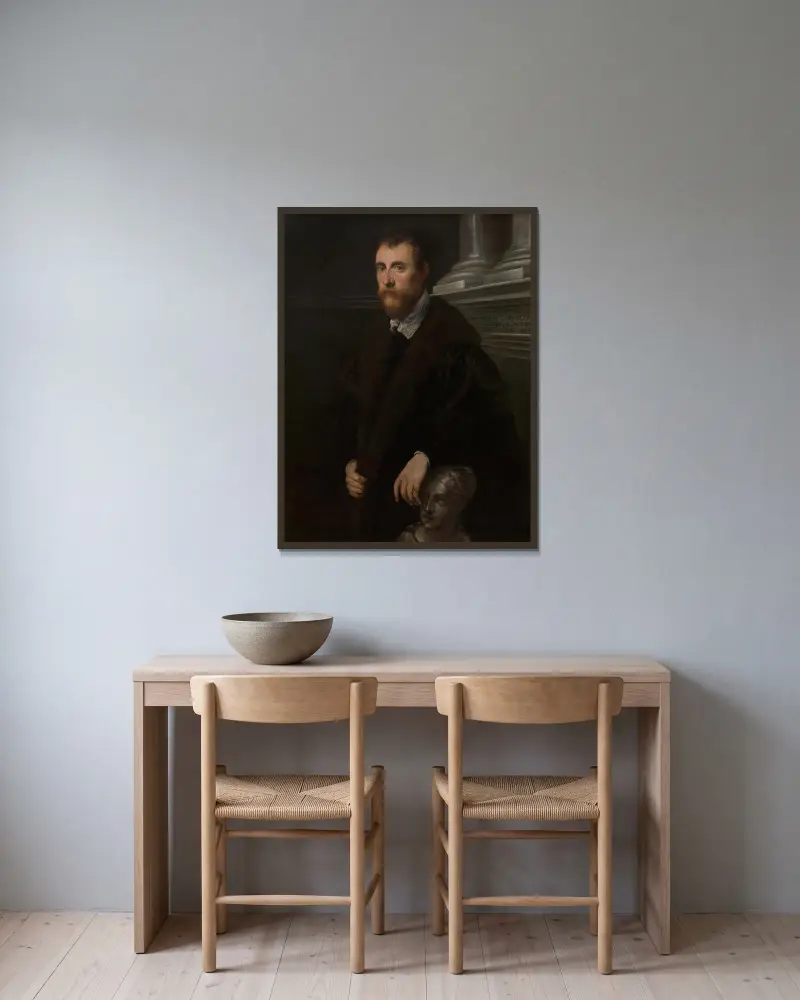 Porträtt av humanisten Giovanni Paolo Cornaro av Jacopo Tintoretto inramad på en vägg