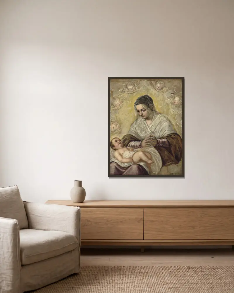 Madonnan med stjärnorna av Jacopo Tintoretto inramad på en vägg