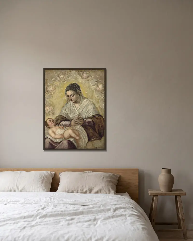Madonnan med stjärnorna av Jacopo Tintoretto inramad på en vägg
