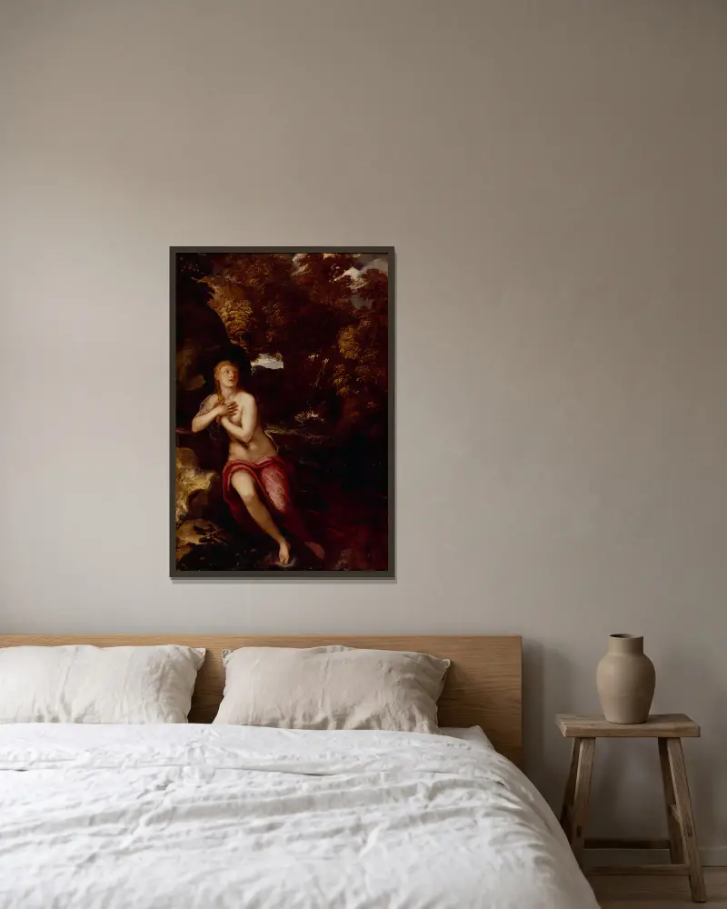 Magdalena i öknen av Jacopo Tintoretto inramad på en vägg