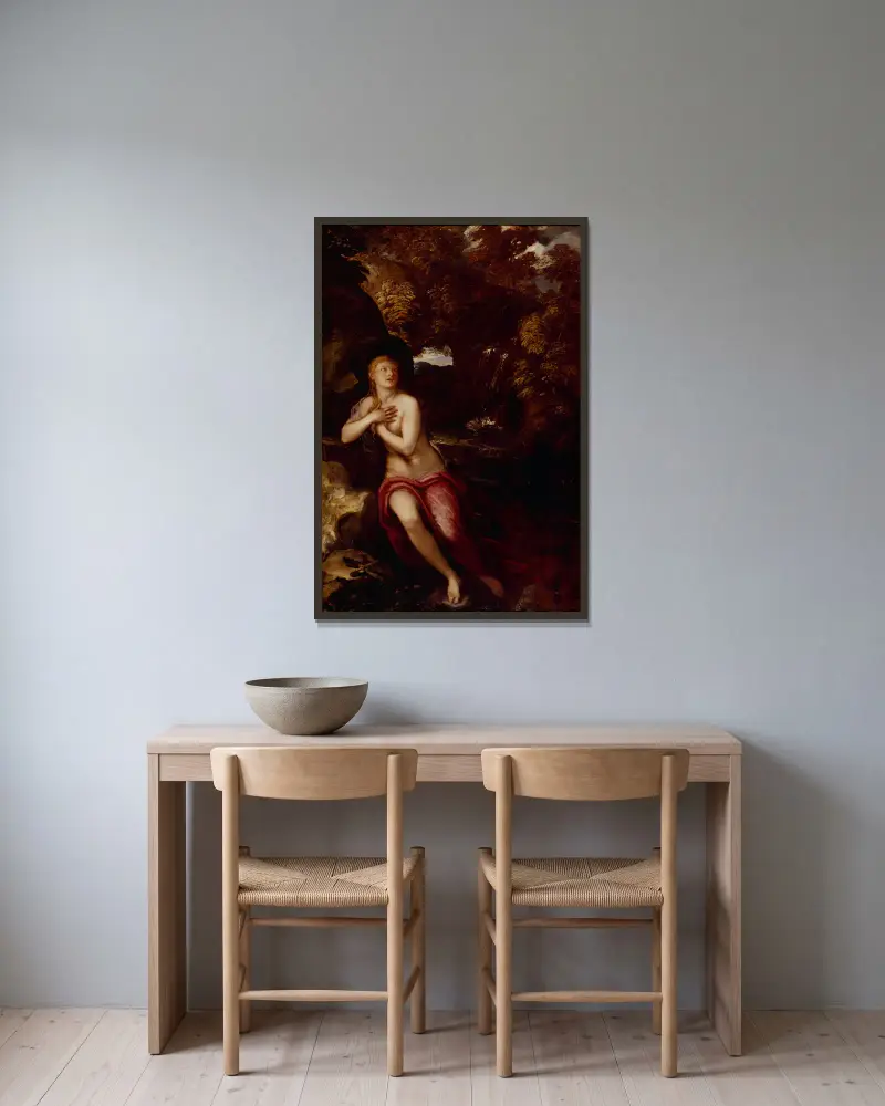 Magdalena i öknen av Jacopo Tintoretto inramad på en vägg