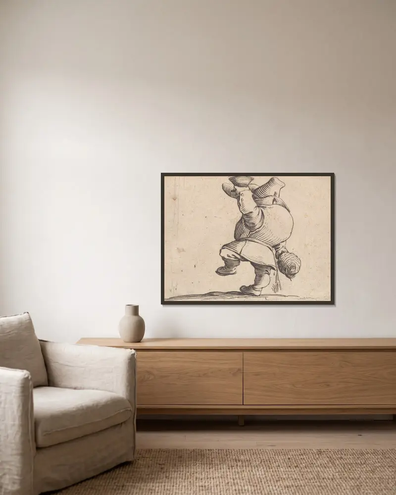 Le buveur vu de dos av Jacques Callot inramad på en vägg