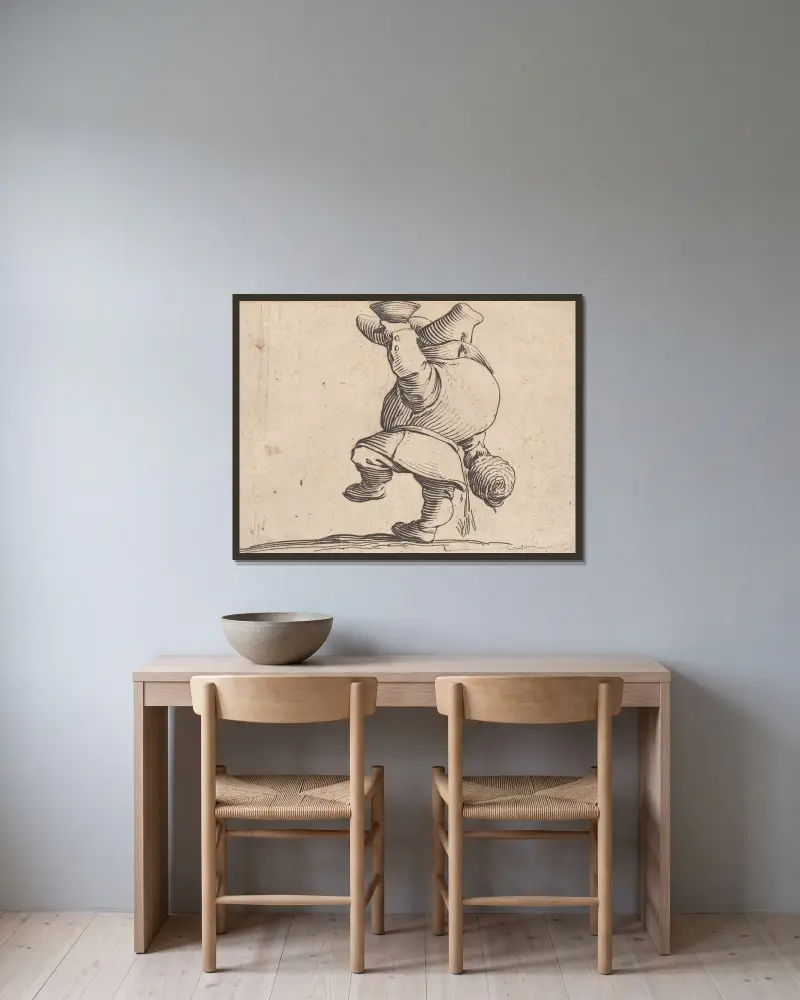 Le buveur vu de dos av Jacques Callot inramad på en vägg