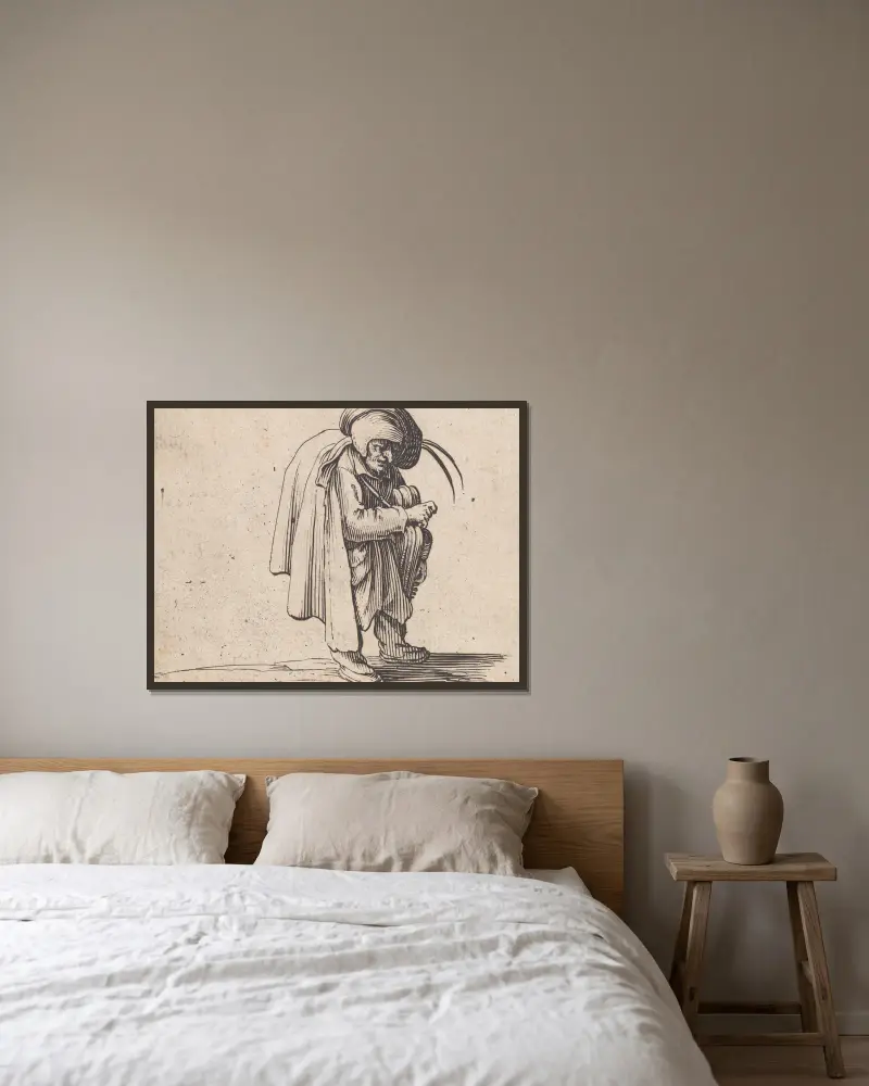 Grający na lirze korbowej, Jacques Callot w ramie na ścianie