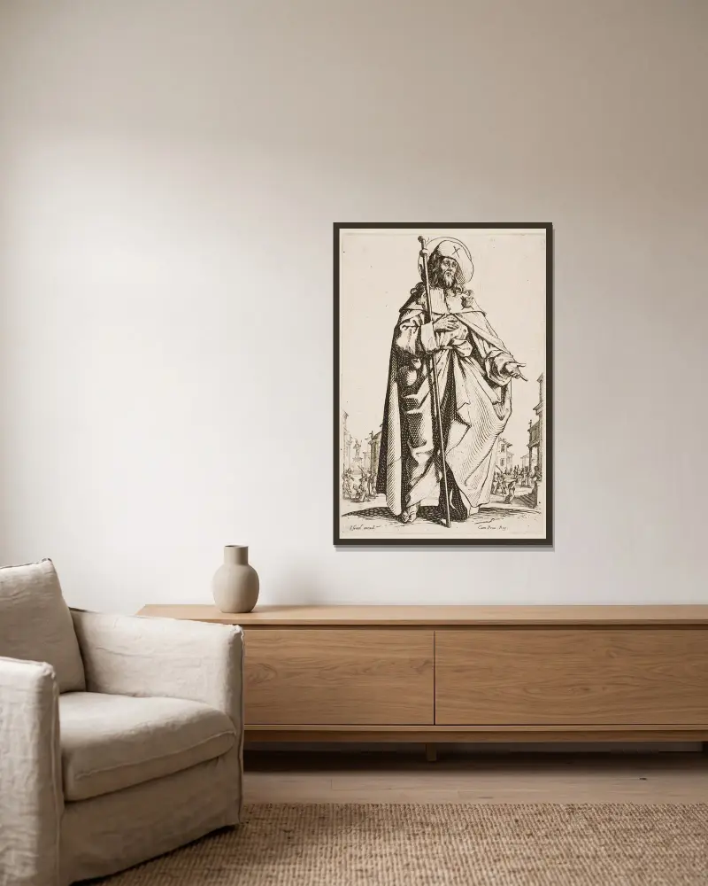 St. James the Greater av Jacques Callot inramad på en vägg