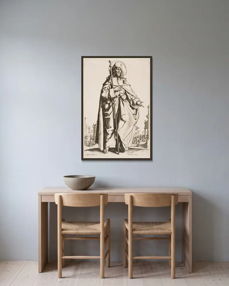 St. James the Greater av Jacques Callot inramad på en vägg