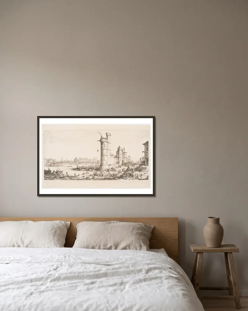 Utsikt över Pont-Neuf, från serien Paris stora vyer av Jacques Callot inramad på en vägg
