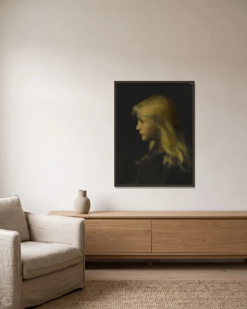 Fillette blonde av Jean-Jacques Henner inramad på en vägg