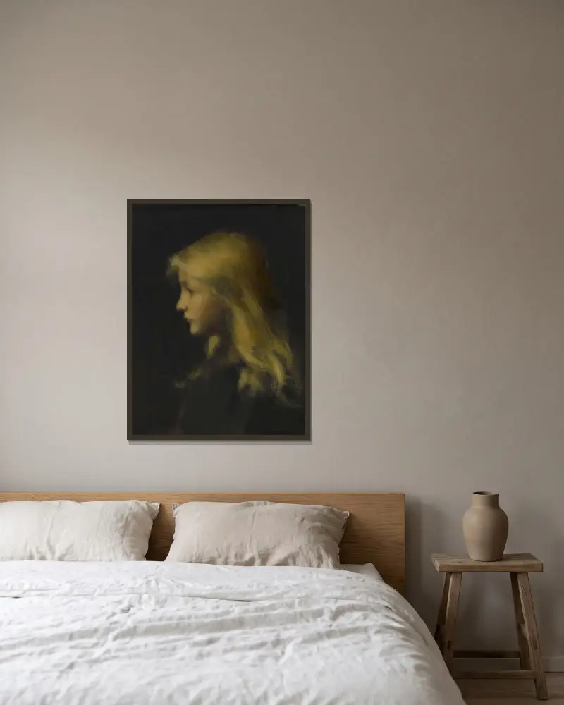 Fillette blonde av Jean-Jacques Henner inramad på en vägg