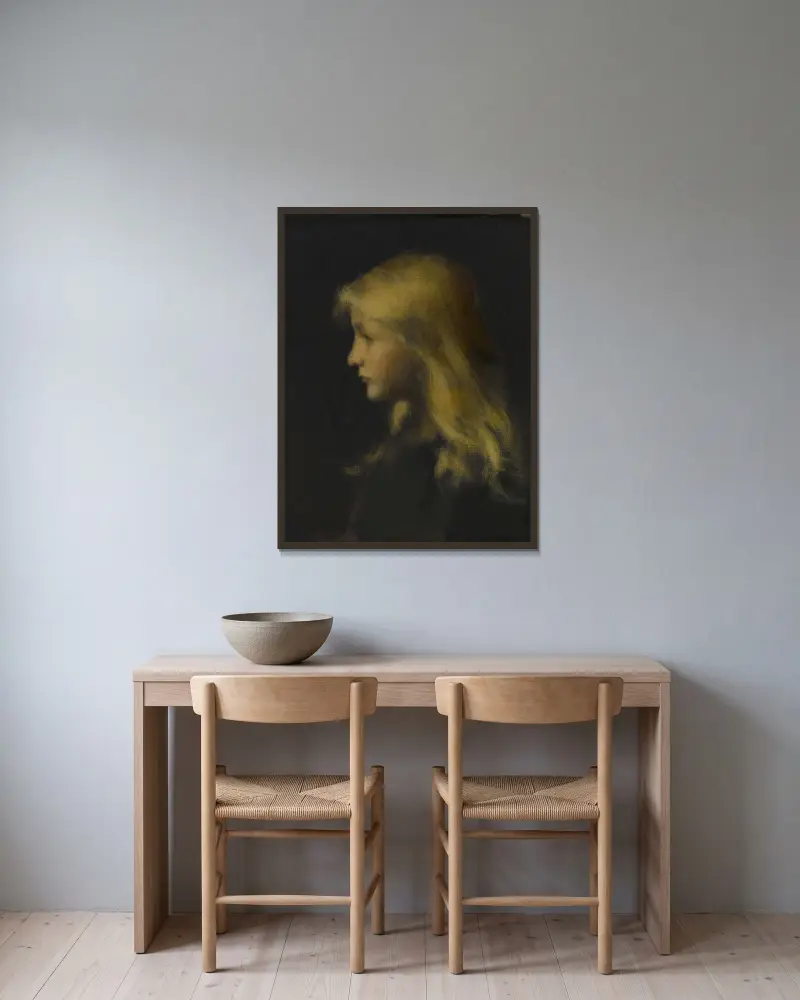 Fillette blonde av Jean-Jacques Henner inramad på en vägg