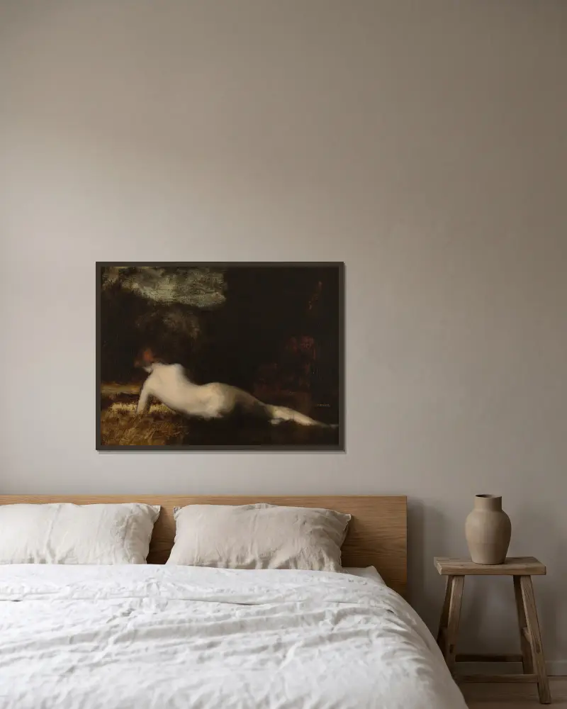 Nymphe couchée av Jean-Jacques Henner inramad på en vägg