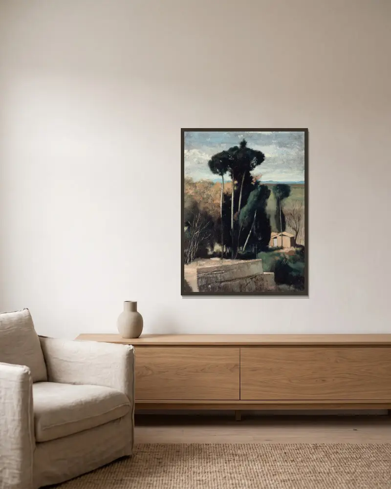 Paysage d’Italie av Jean-Jacques Henner inramad på en vägg