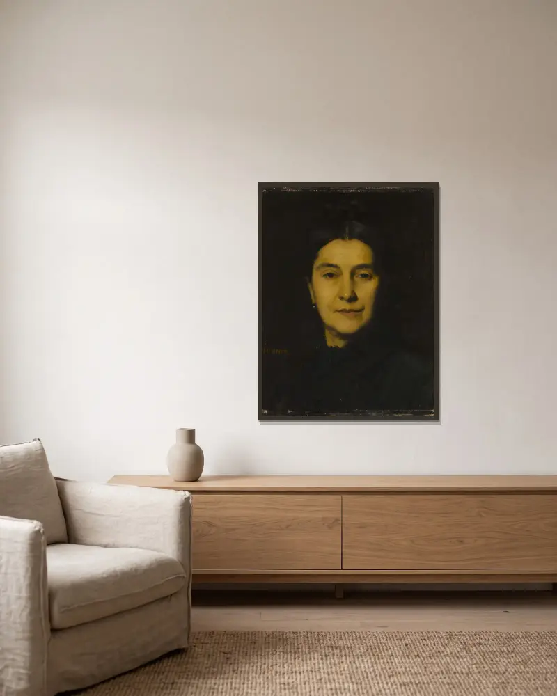 Portrait de Madame Herzog av Jean-Jacques Henner inramad på en vägg