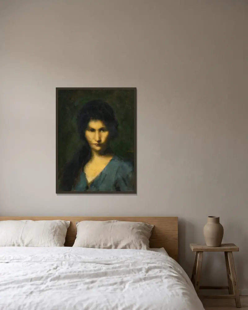Porträtt av en ung kvinna av Jean-Jacques Henner inramad på en vägg