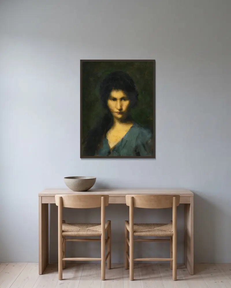 Porträtt av en ung kvinna av Jean-Jacques Henner inramad på en vägg