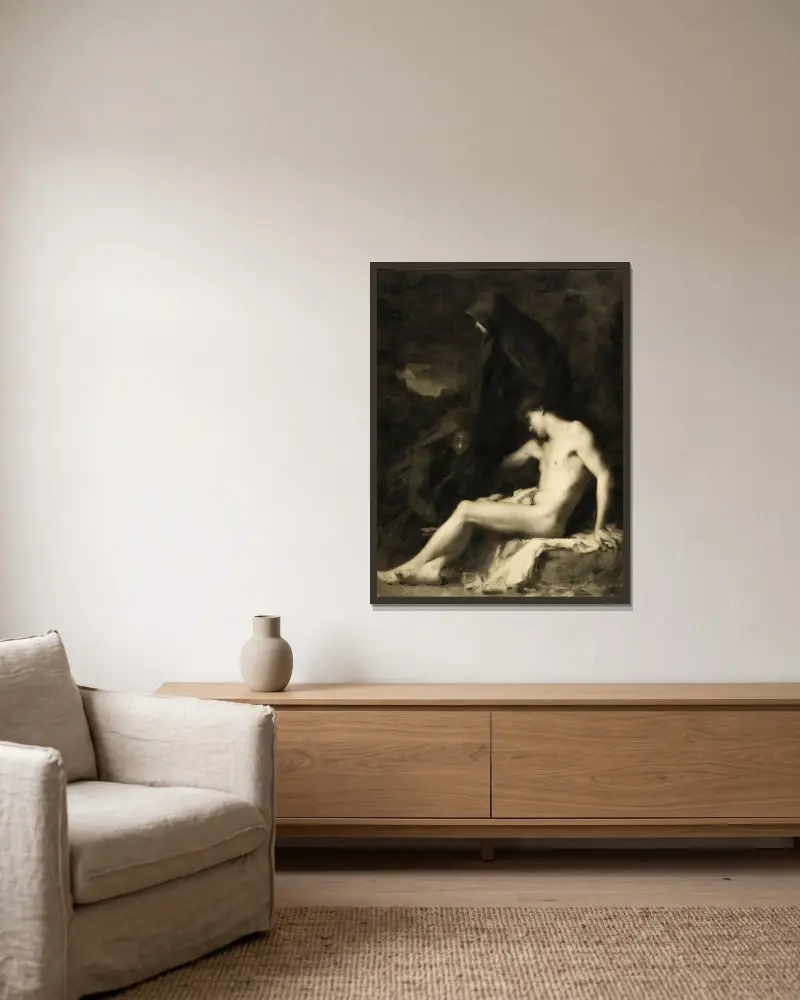Den helige Sebastian vårdas av den heliga Irene av Jean-Jacques Henner inramad på en vägg