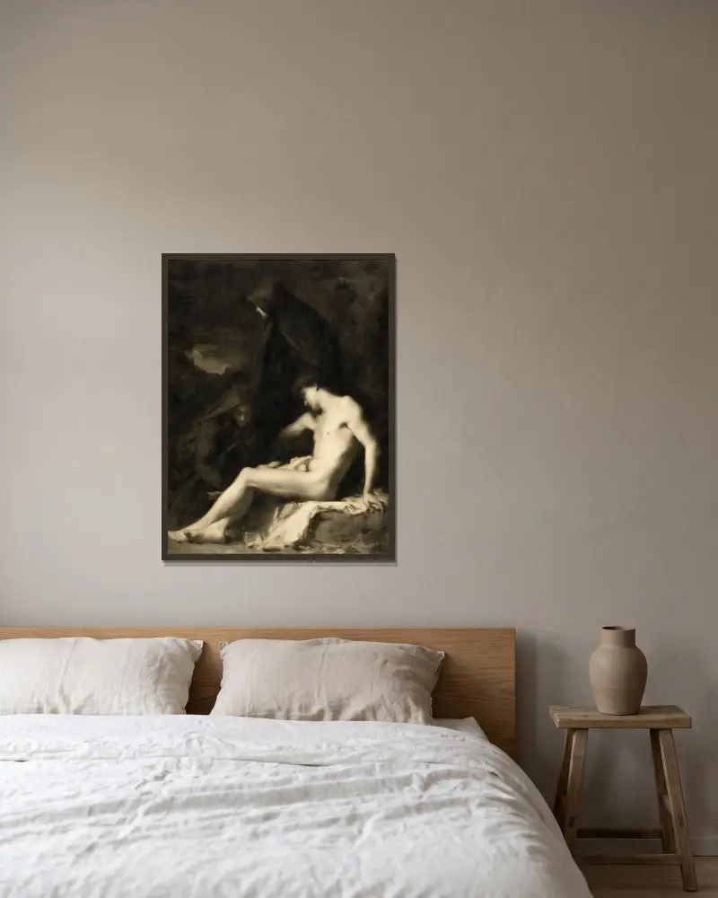 Den helige Sebastian vårdas av den heliga Irene av Jean-Jacques Henner inramad på en vägg