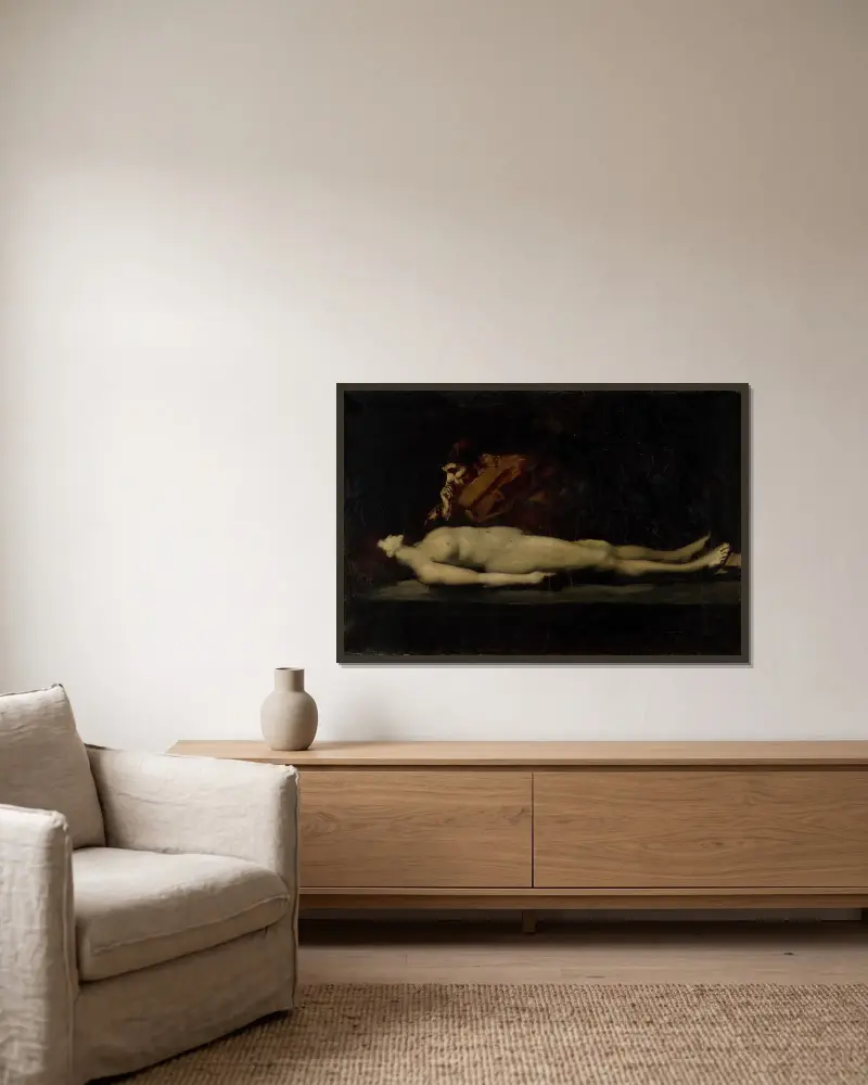 Efraims levit och hans döda hustru av Jean-Jacques Henner inramad på en vägg