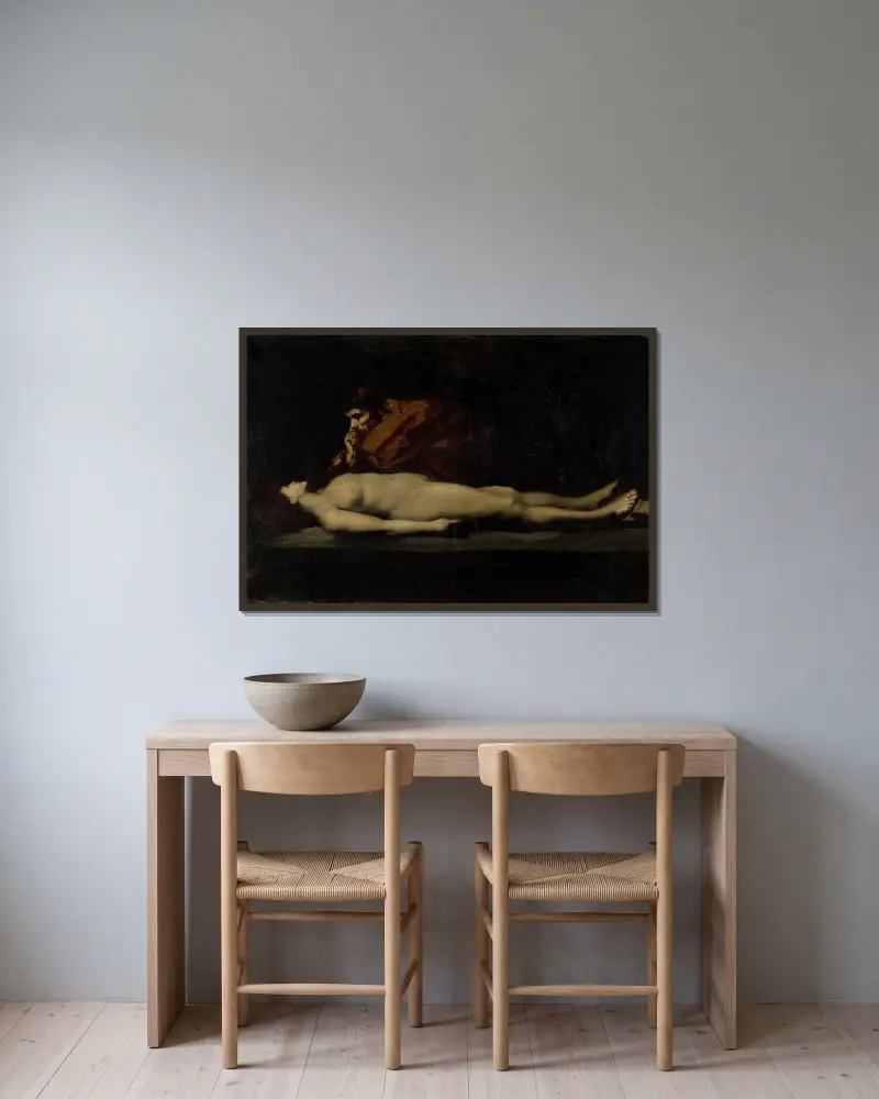Efraims levit och hans döda hustru av Jean-Jacques Henner inramad på en vägg