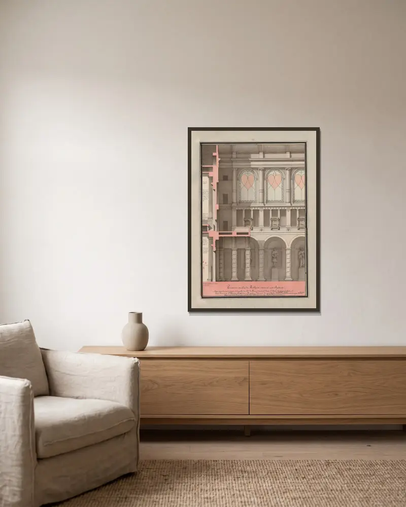 Mehrere Arkaden des den Aposteln geweihten Pantheon von Jean Jacques Lequeu gerahmt an einer Wand