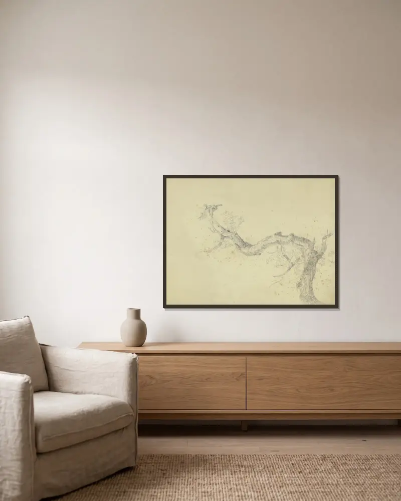 Abgestorbener Hauptast eines Baumes von Jakob Becker gerahmt an einer Wand