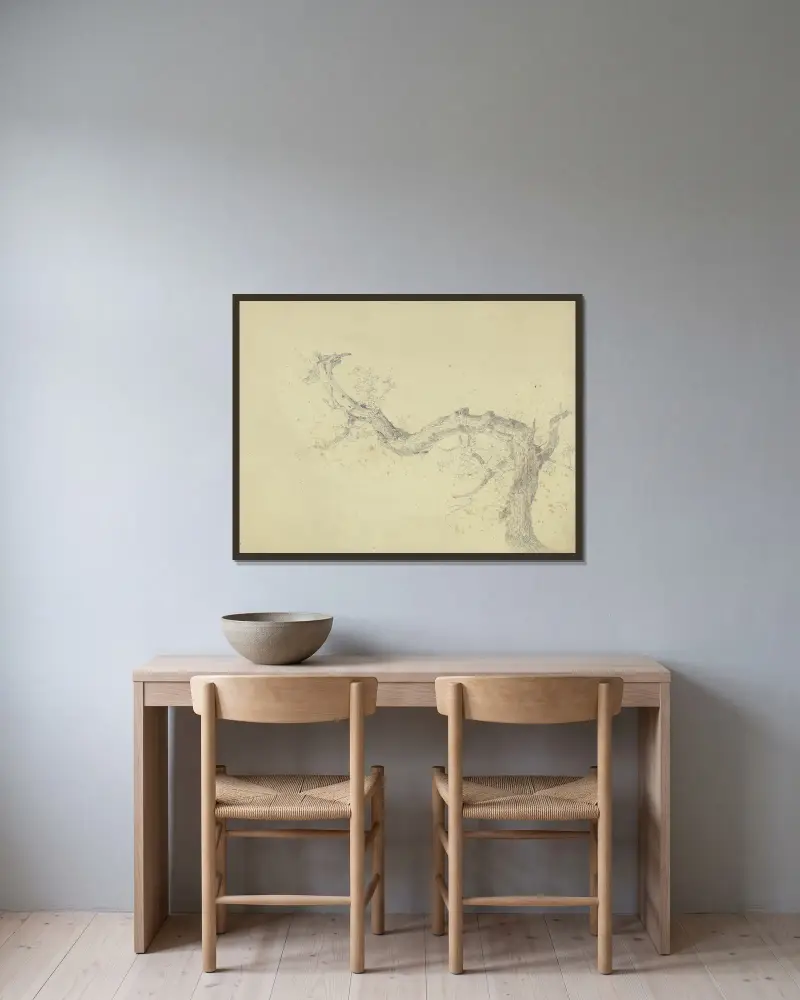 Abgestorbener Hauptast eines Baumes von Jakob Becker gerahmt an einer Wand