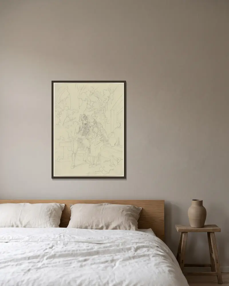 Bauernbursche und -mädchen am Brunnen av Jakob Becker inramad på en vägg