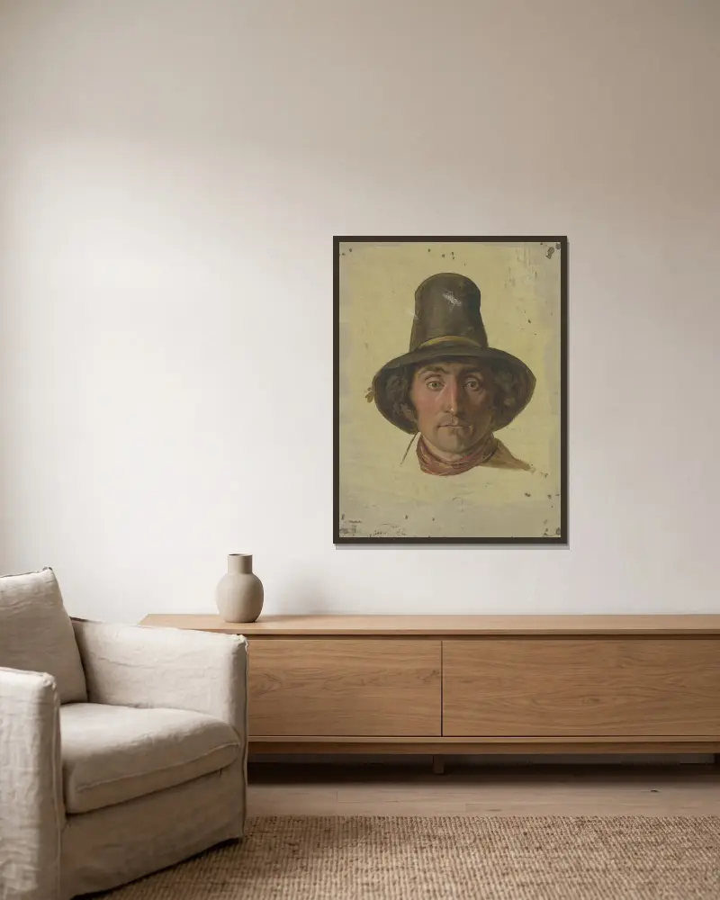Farmer with a high hat av Jakob Becker inramad på en vägg