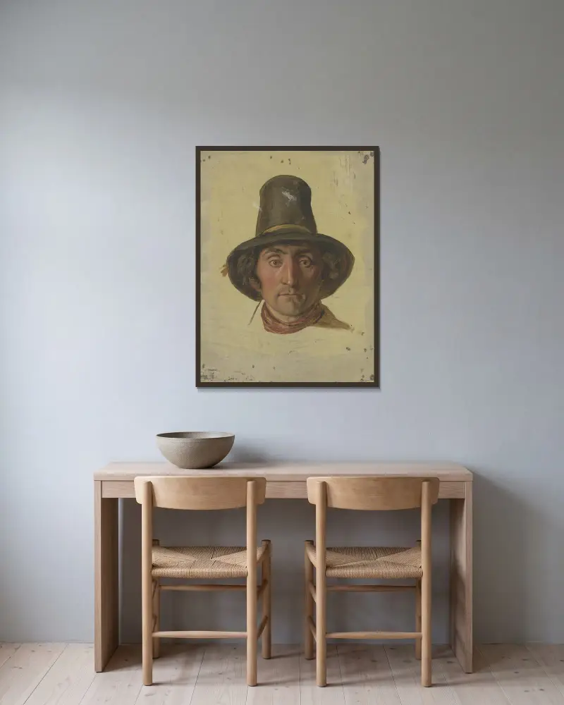 Farmer with a high hat av Jakob Becker inramad på en vägg