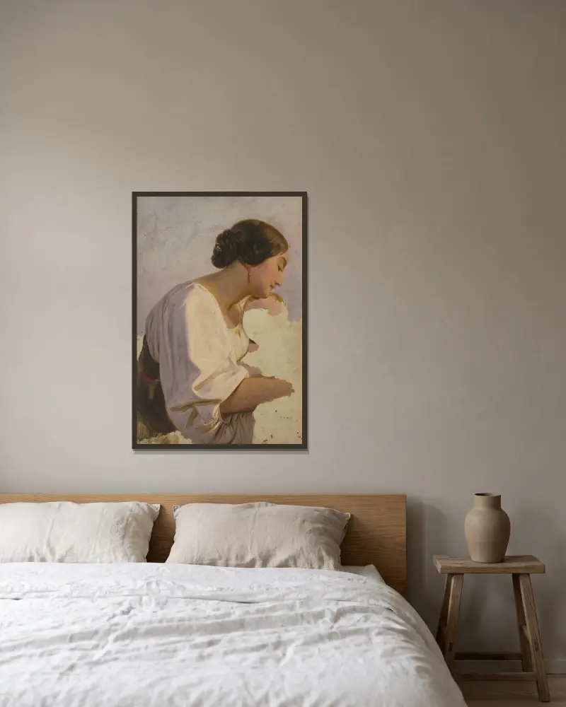 Mädchen mit Ohrringen von Jakob Becker gerahmt an einer Wand