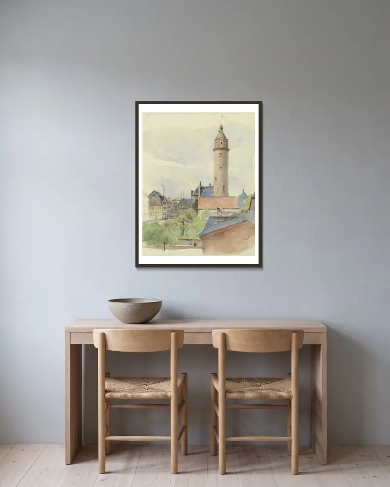 Burg Höchst von Jakob Becker gerahmt an einer Wand