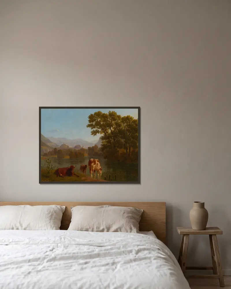 Aarelandschaft av Johann Jakob Biedermann inramad på en vägg