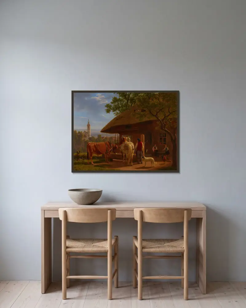 Bauernhof in Kirchberg von Johann Jakob Biedermann gerahmt an einer Wand