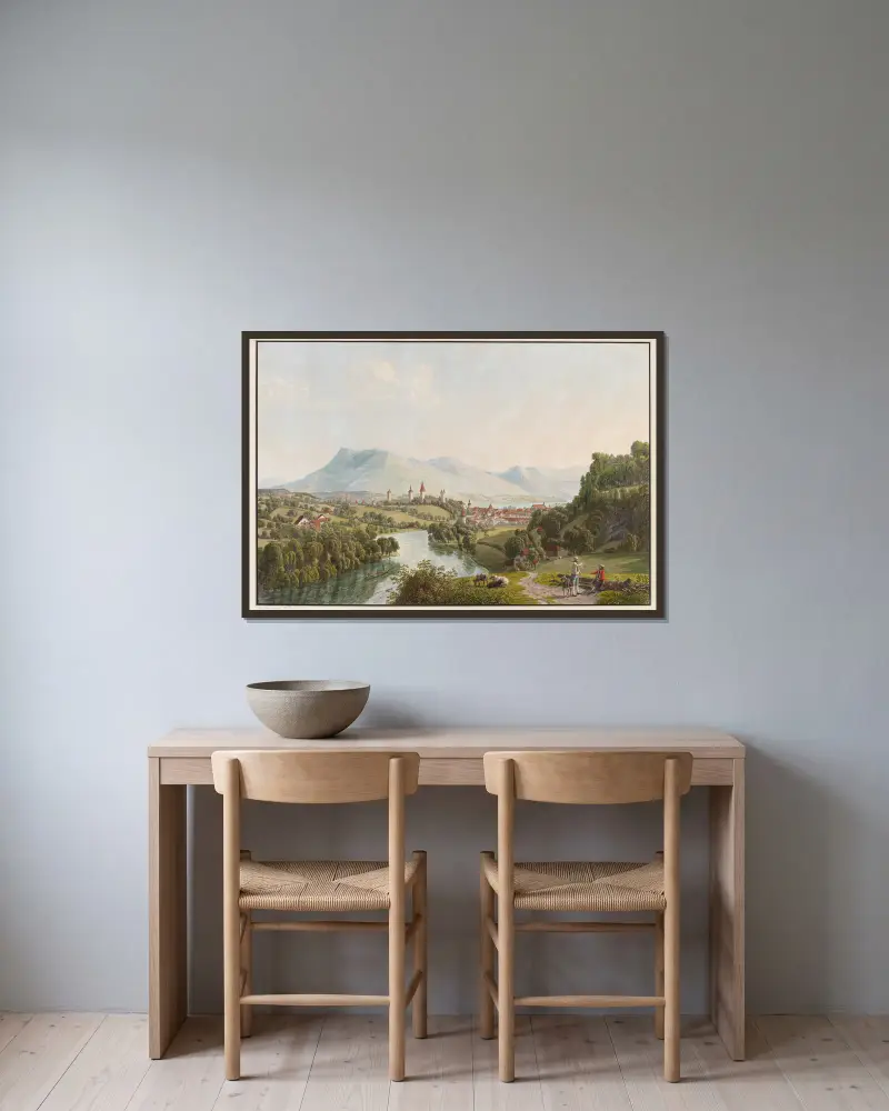 Luzern från sydväst av Johann Jakob Biedermann inramad på en vägg