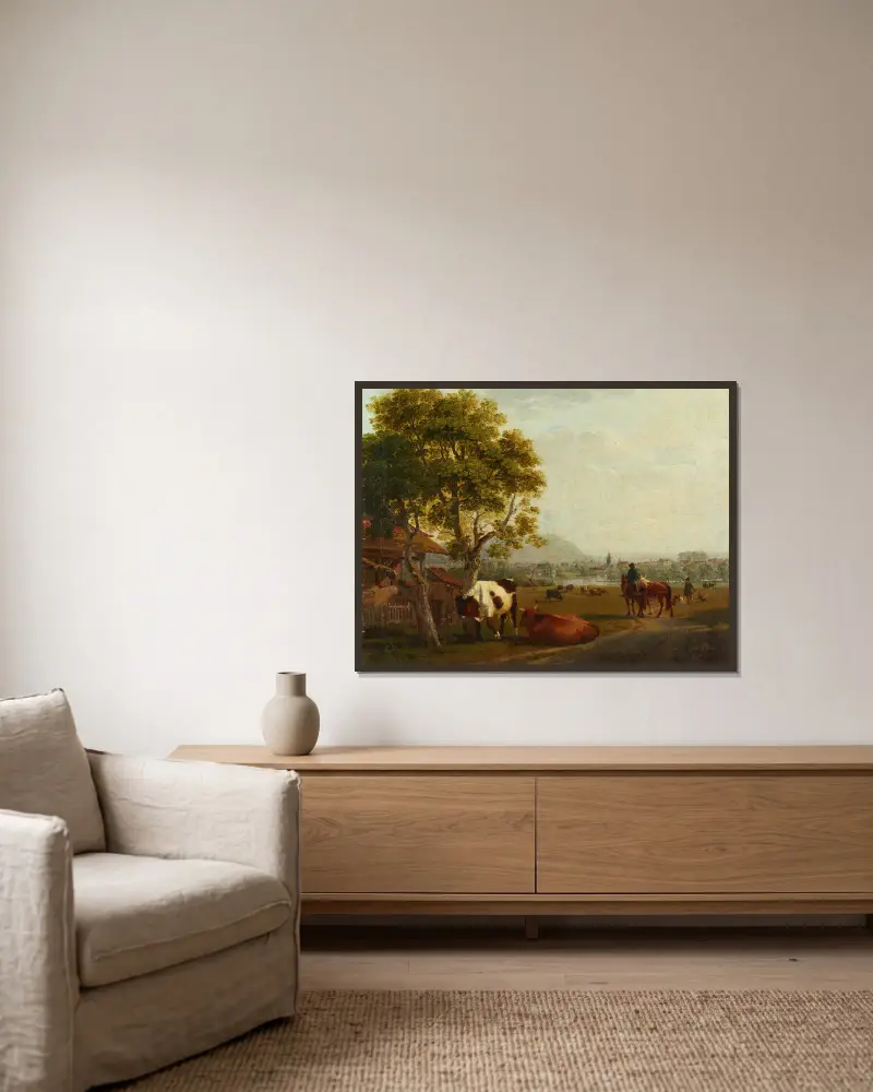 Paysage près de Zurich av Johann Jakob Biedermann inramad på en vägg