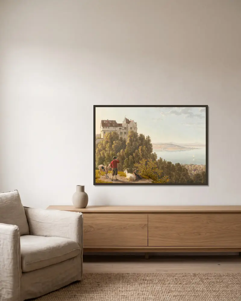 Schloss Salenstein von Osten von Johann Jakob Biedermann gerahmt an einer Wand