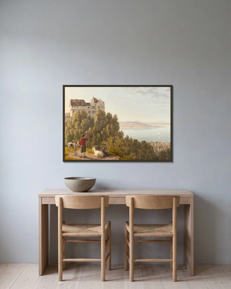 Schloss Salenstein von Osten von Johann Jakob Biedermann gerahmt an einer Wand