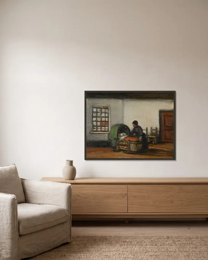 Interior with Cradle av Jakob Smits inramad på en vägg