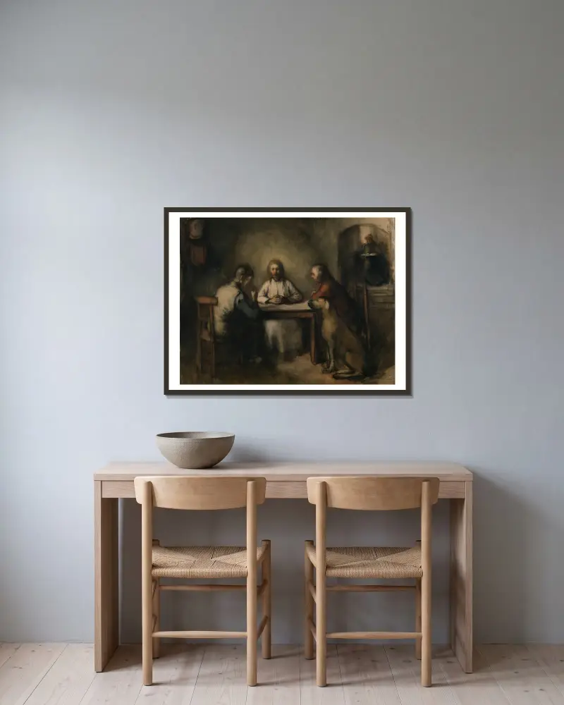 Das Abendmahl in Emmaus von Jakob Smits gerahmt an einer Wand