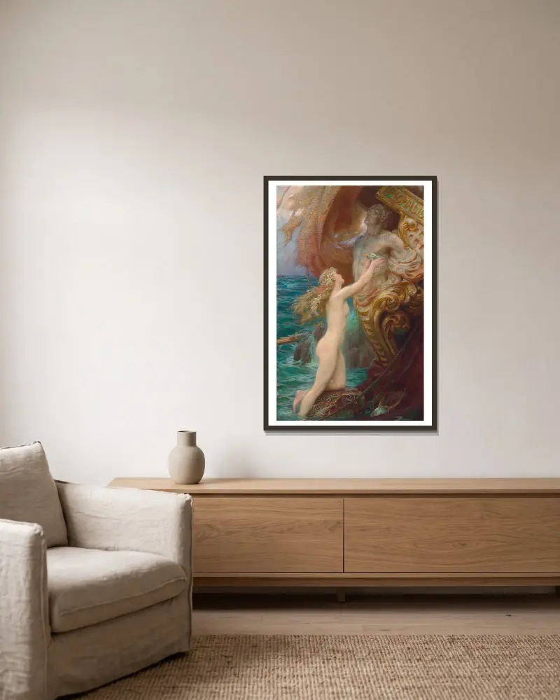 Eine Tiefsee-Idylle von Herbert James Draper gerahmt an einer Wand