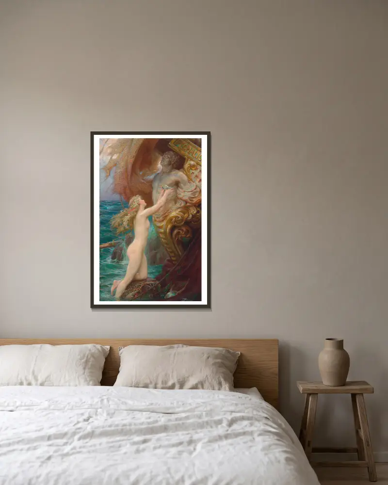 Eine Tiefsee-Idylle von Herbert James Draper gerahmt an einer Wand